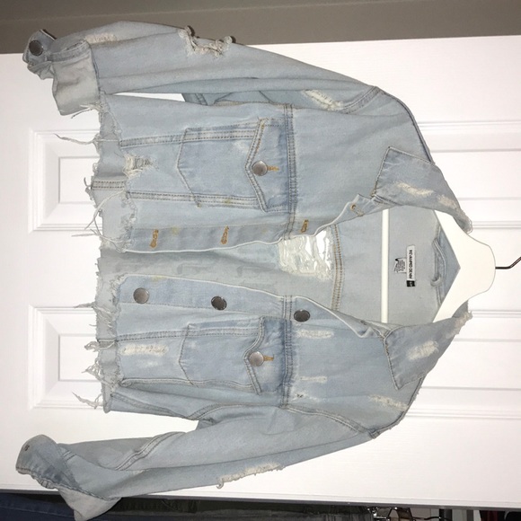 Distressed Cropped Jean Jacket - Picture 1 of 4